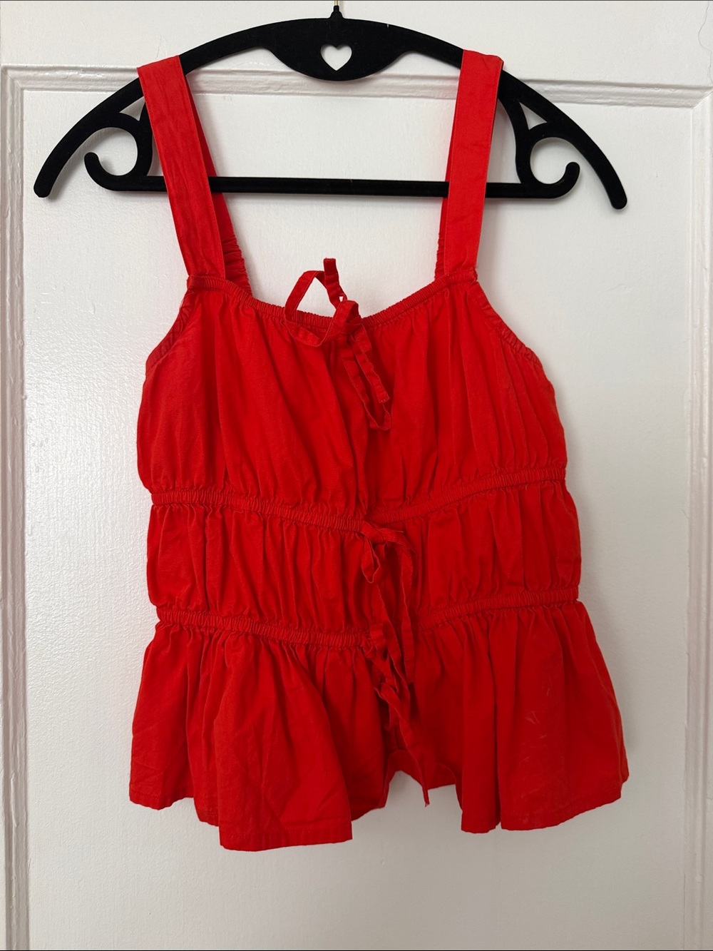 Red Ruched Tie-Front Women's Tank Top